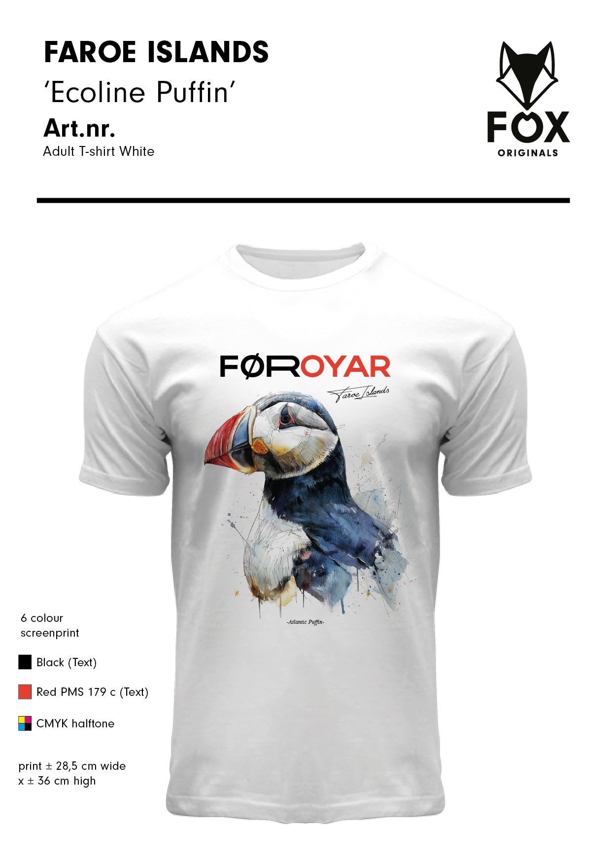FOX T-shirt ADULT Ecoline Puffin White "Faroe Islands"