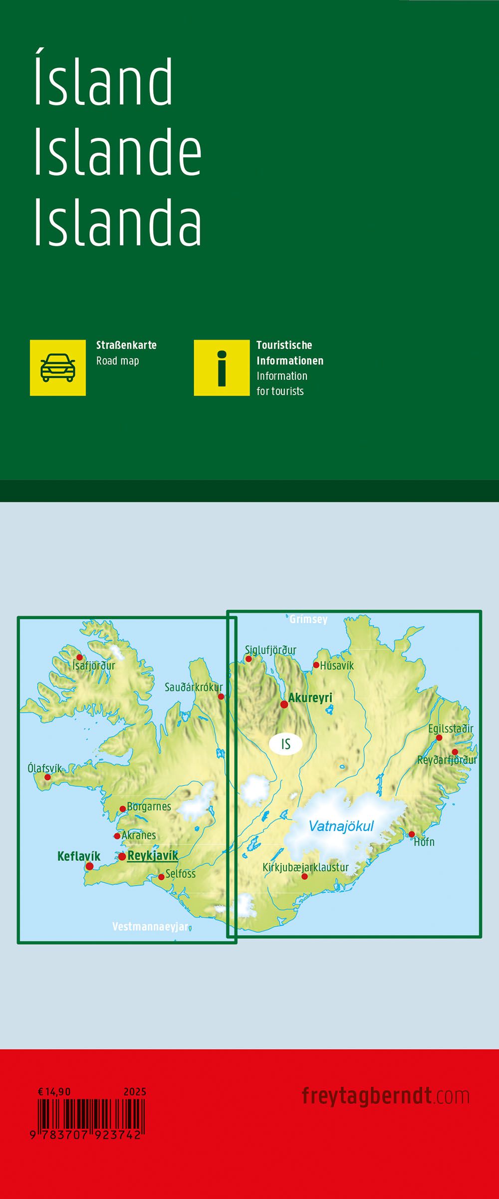 FREYTAG-BERNDT Ísland vegakort 2025, softcover - 1:400.000 (20)