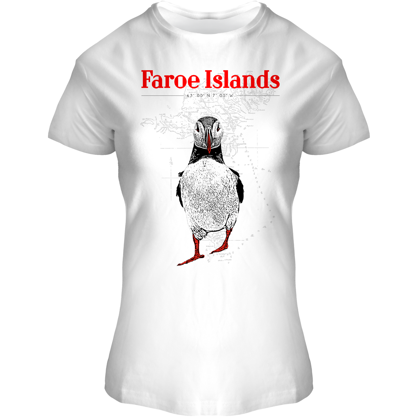 FOX T-shirt LADY Drawn Puffin White, "Faroe Islands"