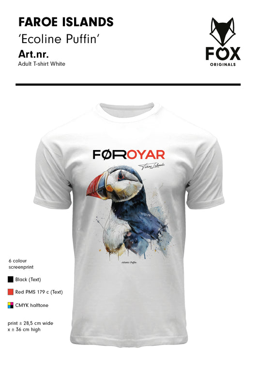FOX T-shirt ADULT Ecoline Puffin White "Faroe Islands"