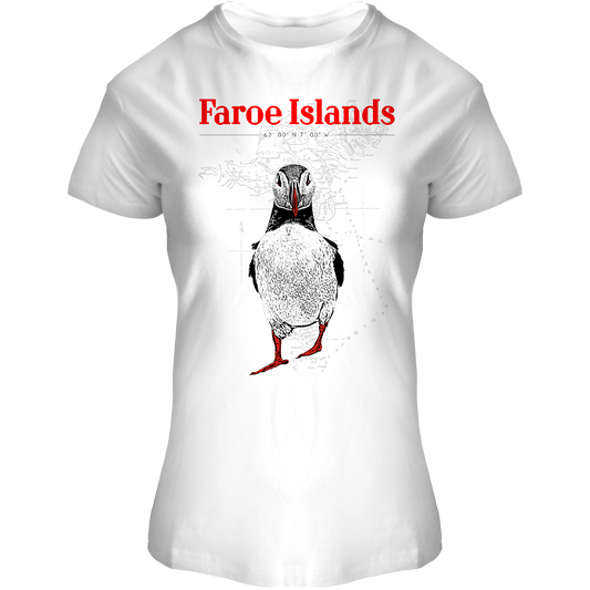 FOX T-shirt LADY Drawn Puffin White, "Faroe Islands"